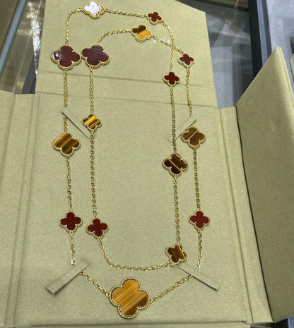 [Eternal Jewelry]CLOVER 16 MOTIF CARNELIAN TIGER EYE ROSE GOLD NECKLACE