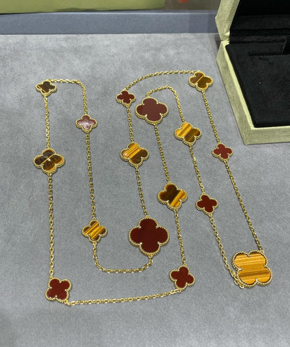 [Eternal Jewelry]CLOVER 16 MOTIF CARNELIAN TIGER EYE ROSE GOLD NECKLACE