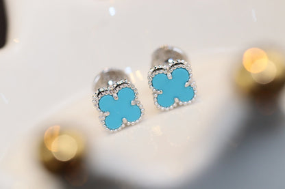 [Eternal Jewelry]CLOVER MINI TURQUOISE SILVER STUD EARRINGS