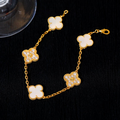 [Eternal Jewelry]CLOVER BRACELET 5 MOTIF WHITE MOP DIAMOND