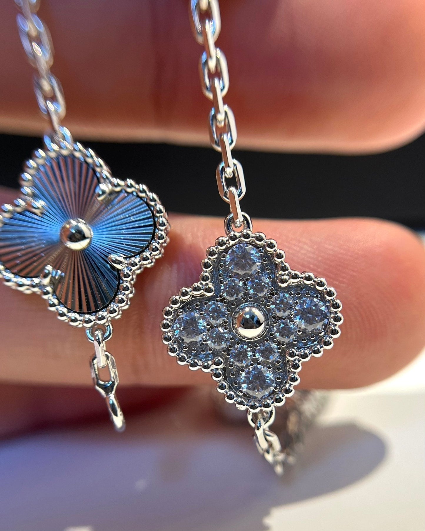 [Eternal Jewelry]CLOVER 5 MOTIF SILVER DIAMOND BRACELET