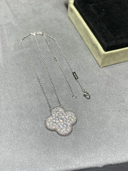 [Eternal Jewelry]CLOVER 25MM LARGE PENDANT DIAMOND PAVED SILVER NECKLACE