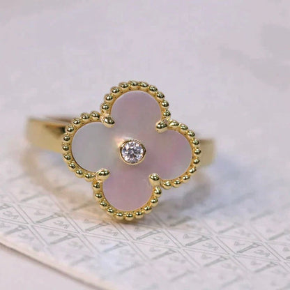 [Eternal Jewelry]CLOVER PINK MOP RING GOLD DIAMOND