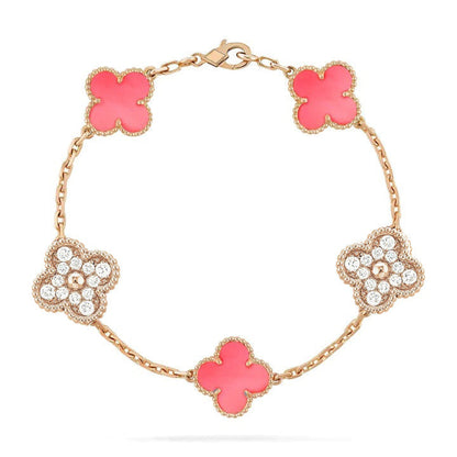 [Eternal Jewelry]CLOVER 5 MOTIF DIAMOND PINK MOP PINK GOLD BRACELET