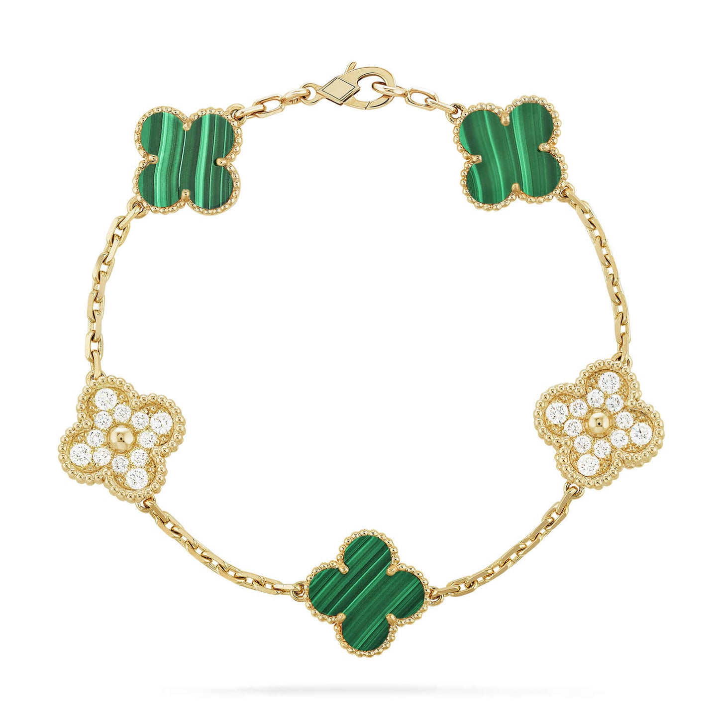 [Eternal Jewelry]CLOVER  5 MOTIF MALACHITE DIAMOND BRACELET