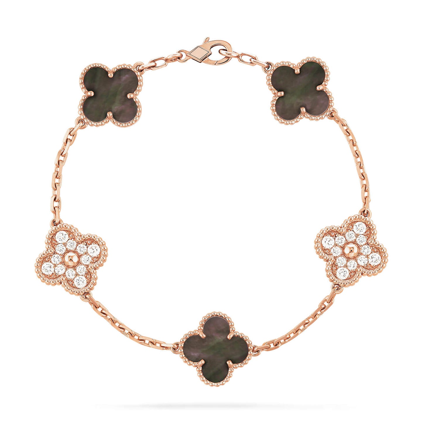 [Eternal Jewelry]CLOVER 5 MOTIFS DARK MOP AND DIAMONDS PINK GOLD BRACELET
