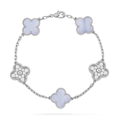 [Eternal Jewelry]CLOVER  5 MOTIF DIAMOND PURPLE CHALCEDONY BRACELET SILVER