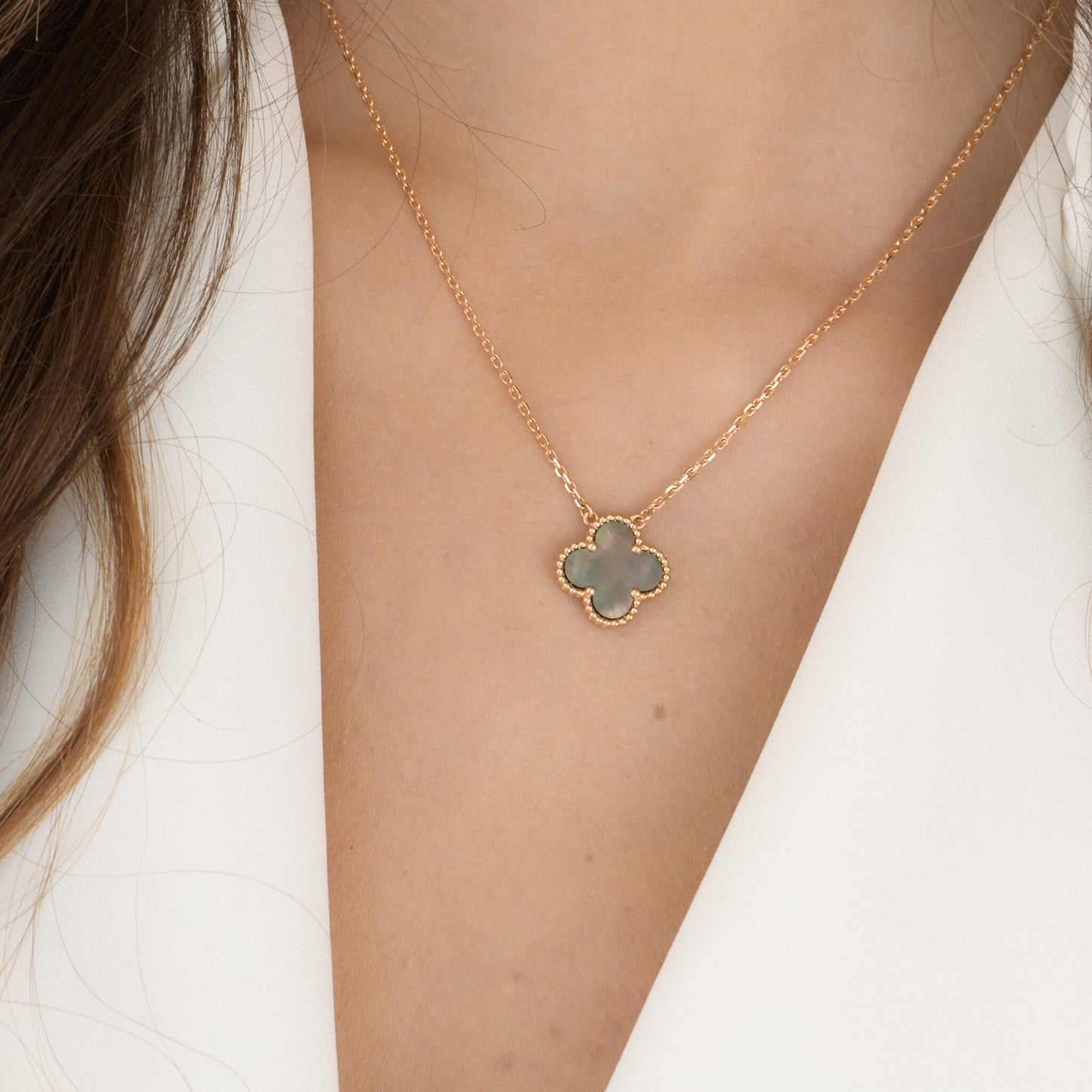 [Eternal Jewelry]CLOVER 15MM  GRAY MOTHER OF PEARL NECKLACE