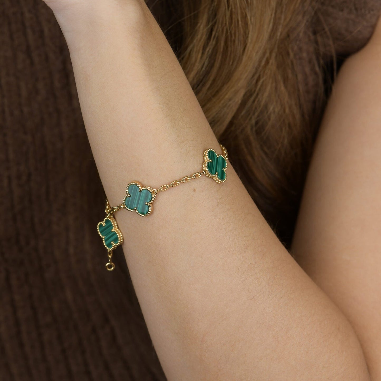 [Eternal Jewelry]CLOVER 5 MOTIFS MALACHITE BRACELET