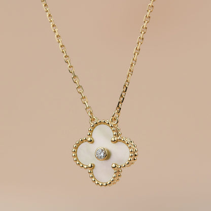 [Eternal Jewelry]CLOVER 15MM DIAMOND GOLD MOTHER OF PEARL NECKLACE