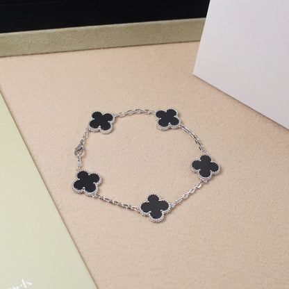[Eternal Jewelry]CLOVER 5 MOTIF ONYXS  BRACELET SILVER