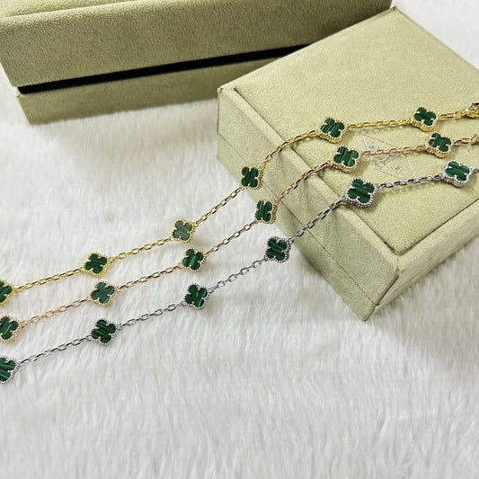 [Eternal Jewelry]CLOVER 6 MOTIF MALACHITE BRACELET