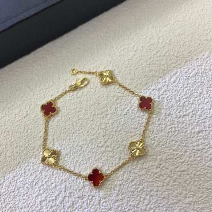 [Eternal Jewelry]CLOVER 6 MOTIF RED AGATE LASER BRACELET