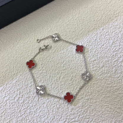[Eternal Jewelry]CLOVER 6 MOTIF RED AGATE LASER BRACELET