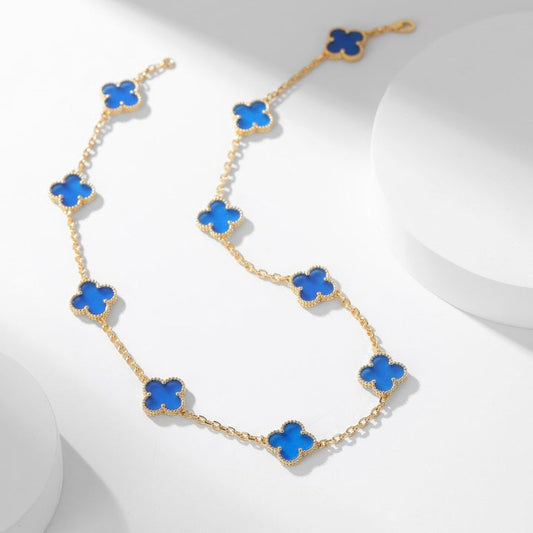 [Eternal Jewelry]CLOVER 10 MOTIFS BLUE AGATE NECKLACE