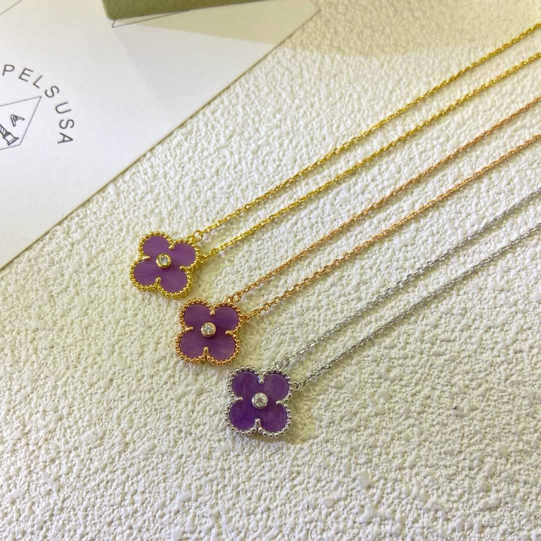 [Eternal Jewelry]CLOVER 15MM DIAMOND  PURPLE VIOLET NECKLACE