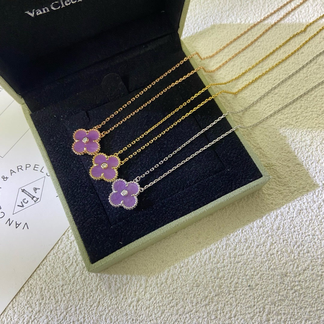[Eternal Jewelry]CLOVER 15MM DIAMOND  PURPLE VIOLET NECKLACE