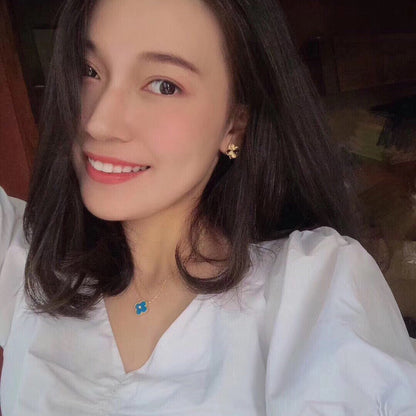 [Eternal Jewelry]CLOVER 15MM DIAMOND AND BLUE AGATE NECKLACE