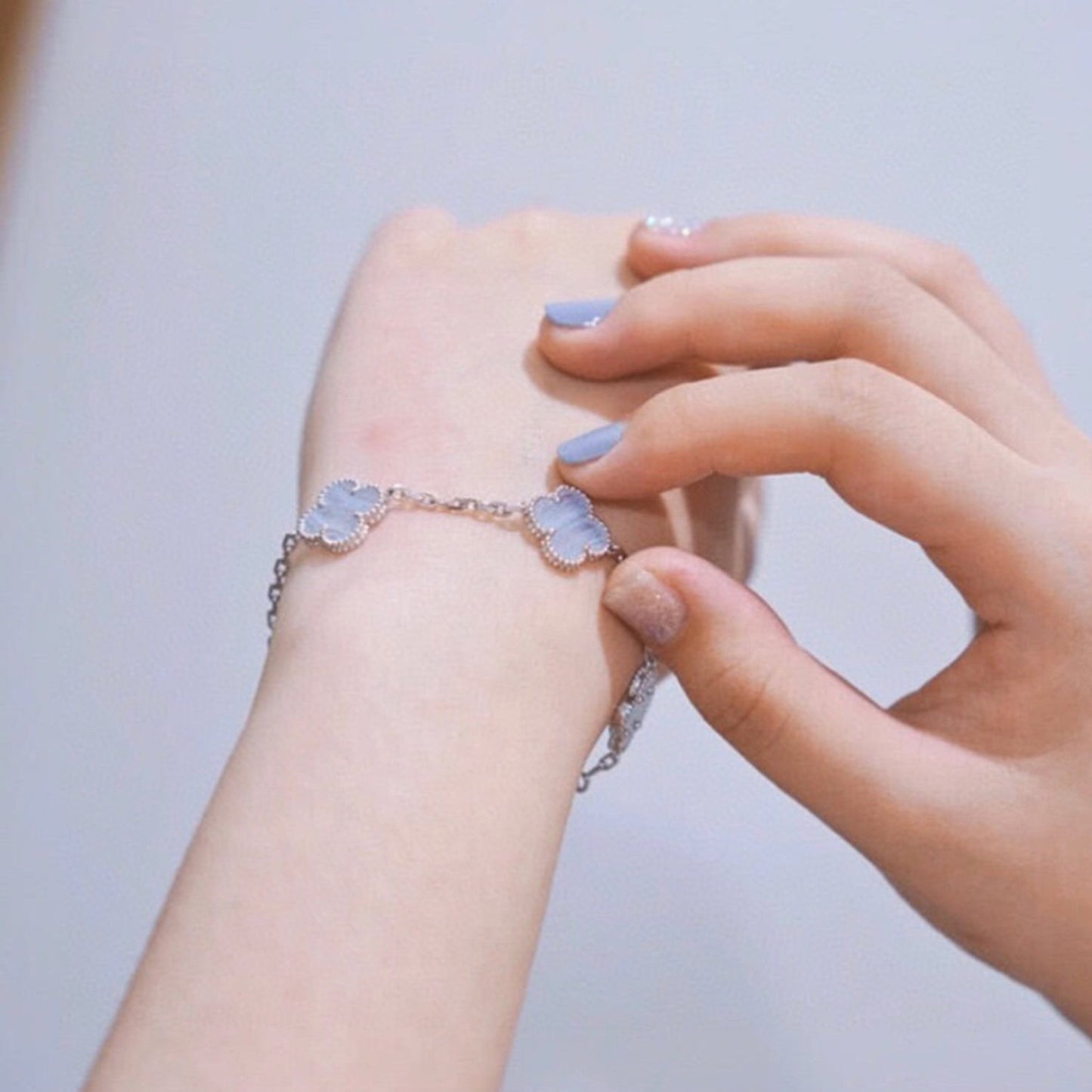 [Eternal Jewelry]CLOVER  5 MOTIF PURPLE CHALCEDONY BRACELET SILVER