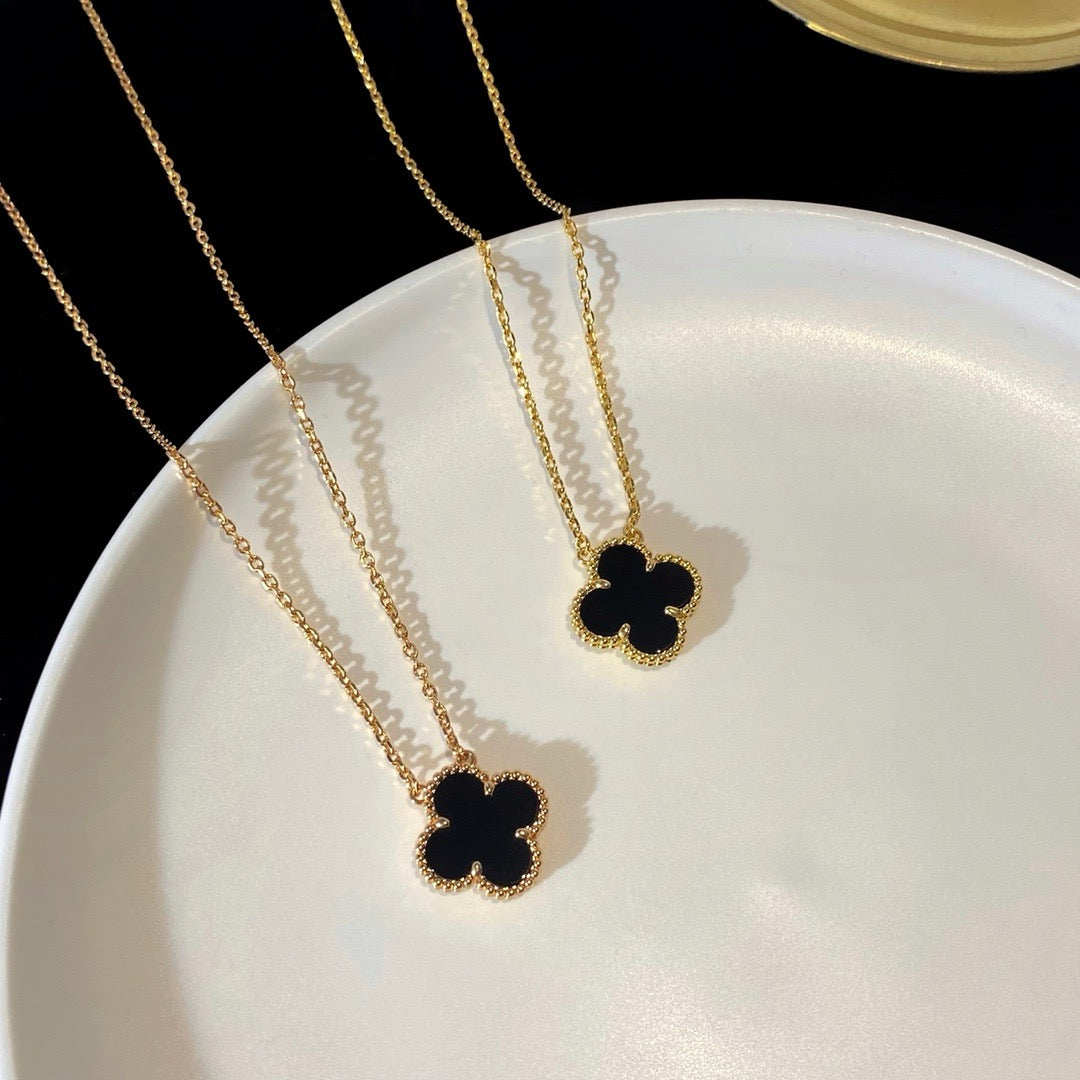 [Eternal Jewelry]CLOVER 15MM BLACK ONYX SINGLE FLOWER NECKLACE