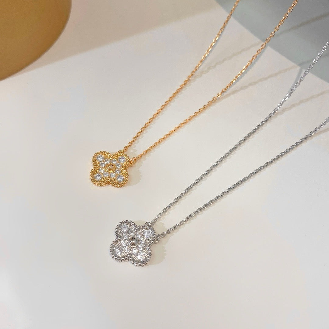 [Eternal Jewelry]CLOVER 15MM DIAMOND SINGLE FLOWER NECKLACE