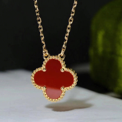 [Eternal Jewelry]CLOVER 15MM CARNELIAN SINGLE FLOWER NECKLACE