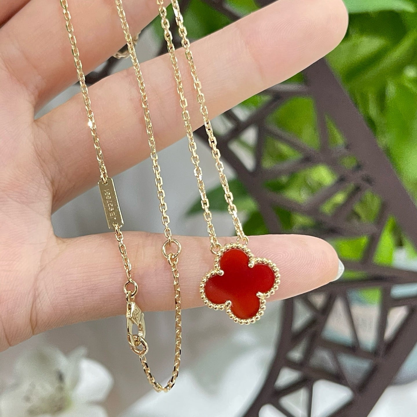 [Eternal Jewelry]CLOVER 15MM CARNELIAN SINGLE FLOWER NECKLACE