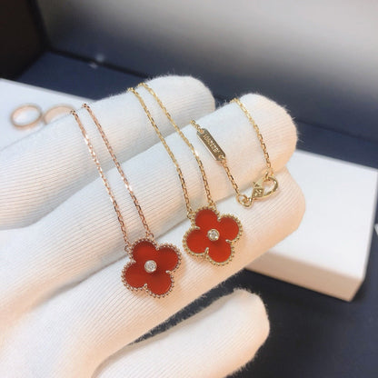 [Eternal Jewelry]CLOVER 15MM DIAMOND CARNELIAN NECKLACE