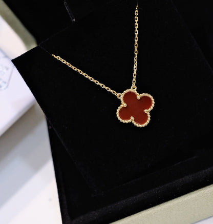 [Eternal Jewelry]CLOVER 15MM CARNELIAN SINGLE FLOWER NECKLACE