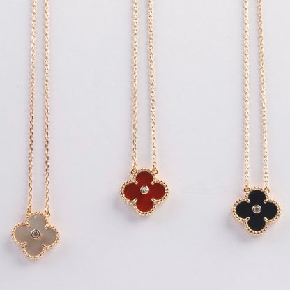 [Eternal Jewelry]CLOVER 15MM DIAMOND CARNELIAN NECKLACE