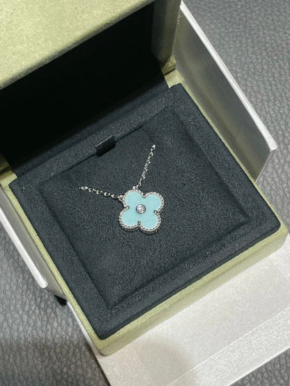 [Eternal Jewelry]CLOVER 1 DIAMOND LIGHT BLUE SILVER NECKLACE