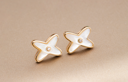 [Eternal Jewelry]JEUX DE WHITE MOP PINK GOLD DIAMOND EARRINGS