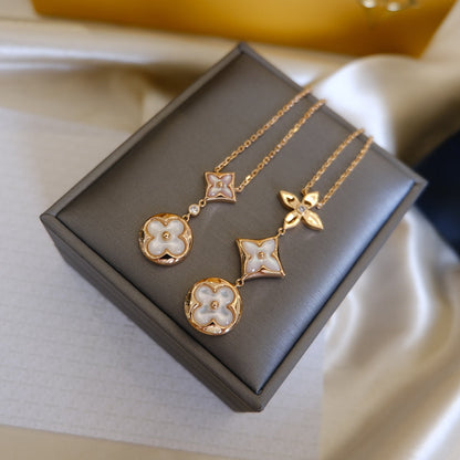 [Eternal Jewelry]COLOR BLOSSOM LARIAT NECKLACE PINK GOLD WHITE MOTHER PEARL AND DIAMOND