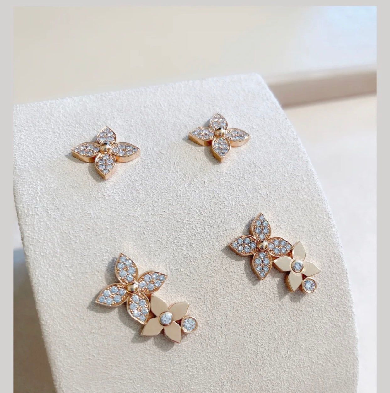 [Eternal Jewelry]STAR BLOSSOM STUD EARRINGS PINK GOLD DIAMONDS