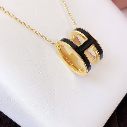 [Eternal Jewelry]HM CLIC BLACK ENAMEL GOLD NECKLACE