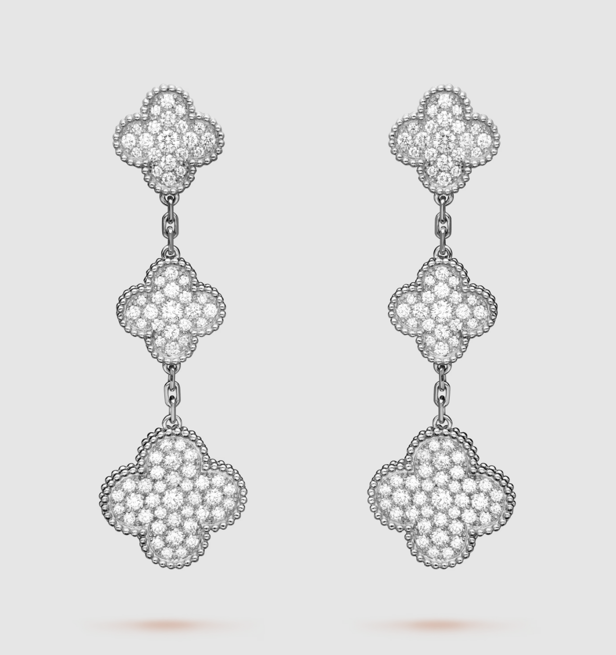 [Eternal Jewelry]CLOVER 3 MOTIF DIAMOND SILVER DROP EARRINGS