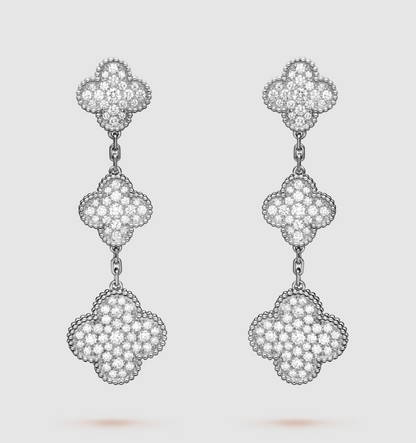 [Eternal Jewelry]CLOVER 3 MOTIF DIAMOND SILVER DROP EARRINGS