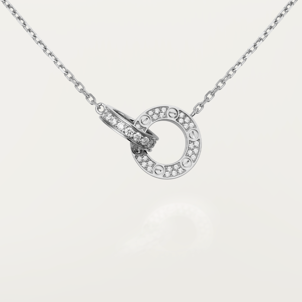 [Eternal Jewelry]LOVE 7.6MM NECKLACE ROSE GOLD AND SILVER  FULL DIAMOND