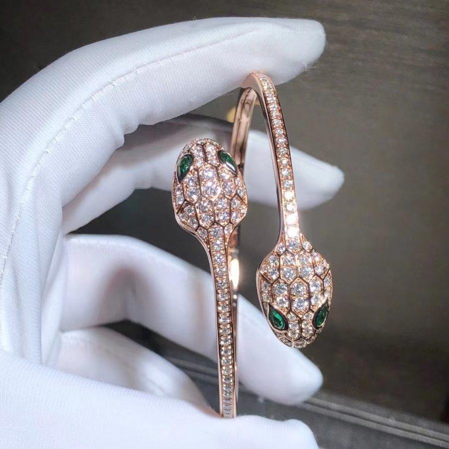 [Eternal Jewelry]SERPENTI BRACELET PINK GOLD MALACHITE DIAMOND DOUBLE SNAKE