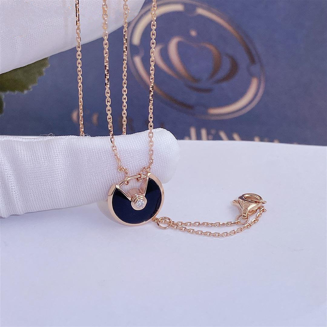 [Eternal Jewelry]AMULETTE ROSE GOLD ONYX NECKLACE