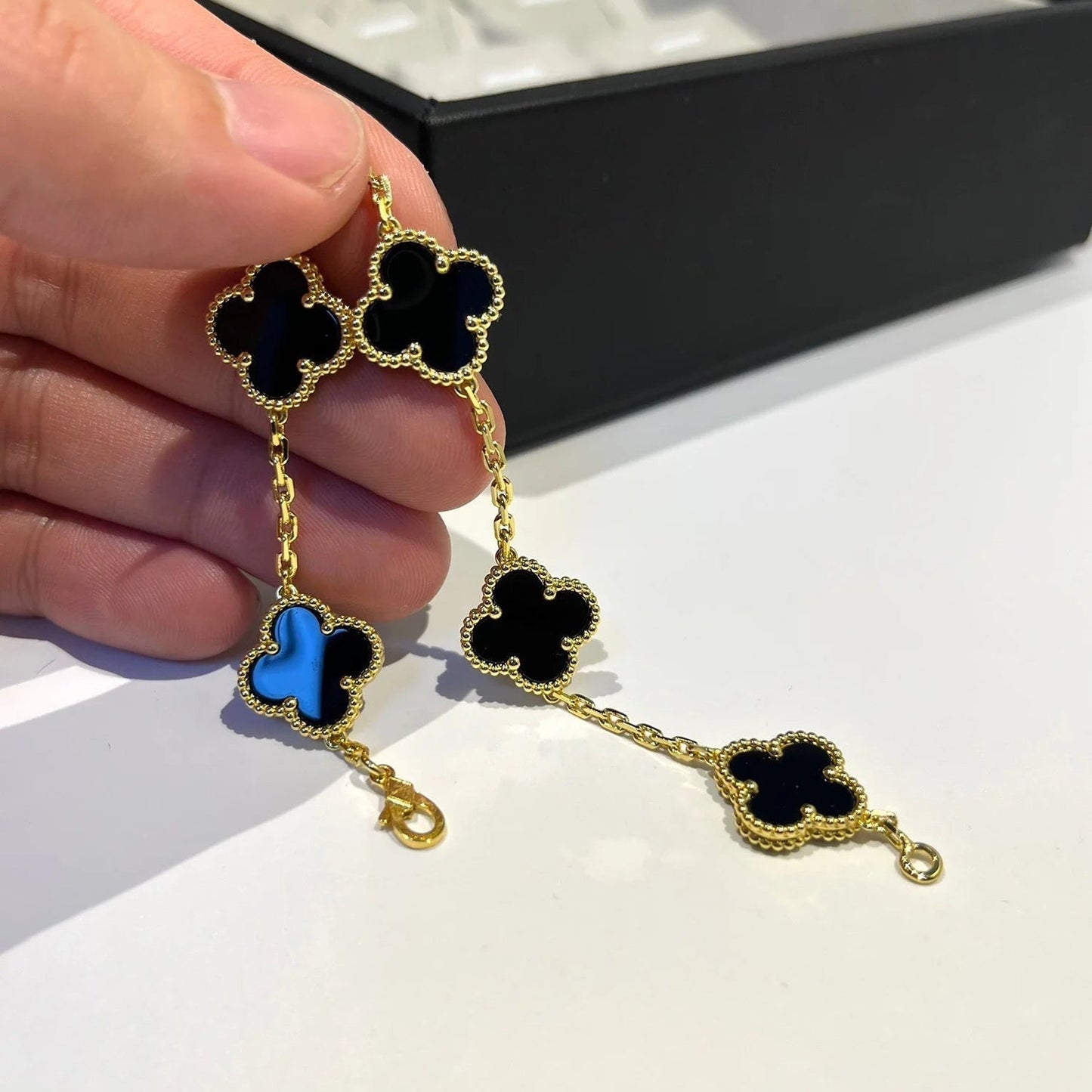 [Eternal Jewelry]CLOVER  5 MOTIFS BLACK ONYX BRACELET