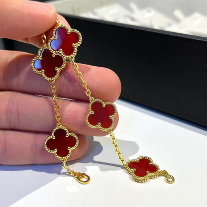 [Eternal Jewelry]CLOVER 5 MOTIFS RED AGATE  BRACELET