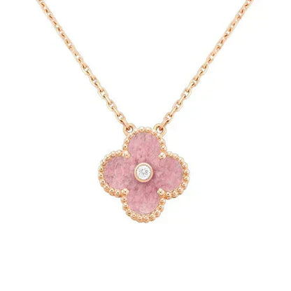 [Eternal Jewelry]CLOVER 15MM DIAMOND RHODONITE NECKLACE