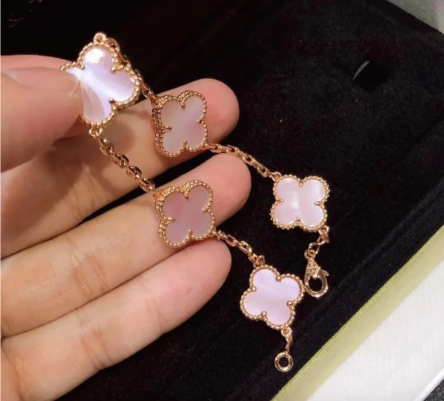 [Eternal Jewelry]CLOVER 5 MOTIFS Pink  AGATE  BRACELET