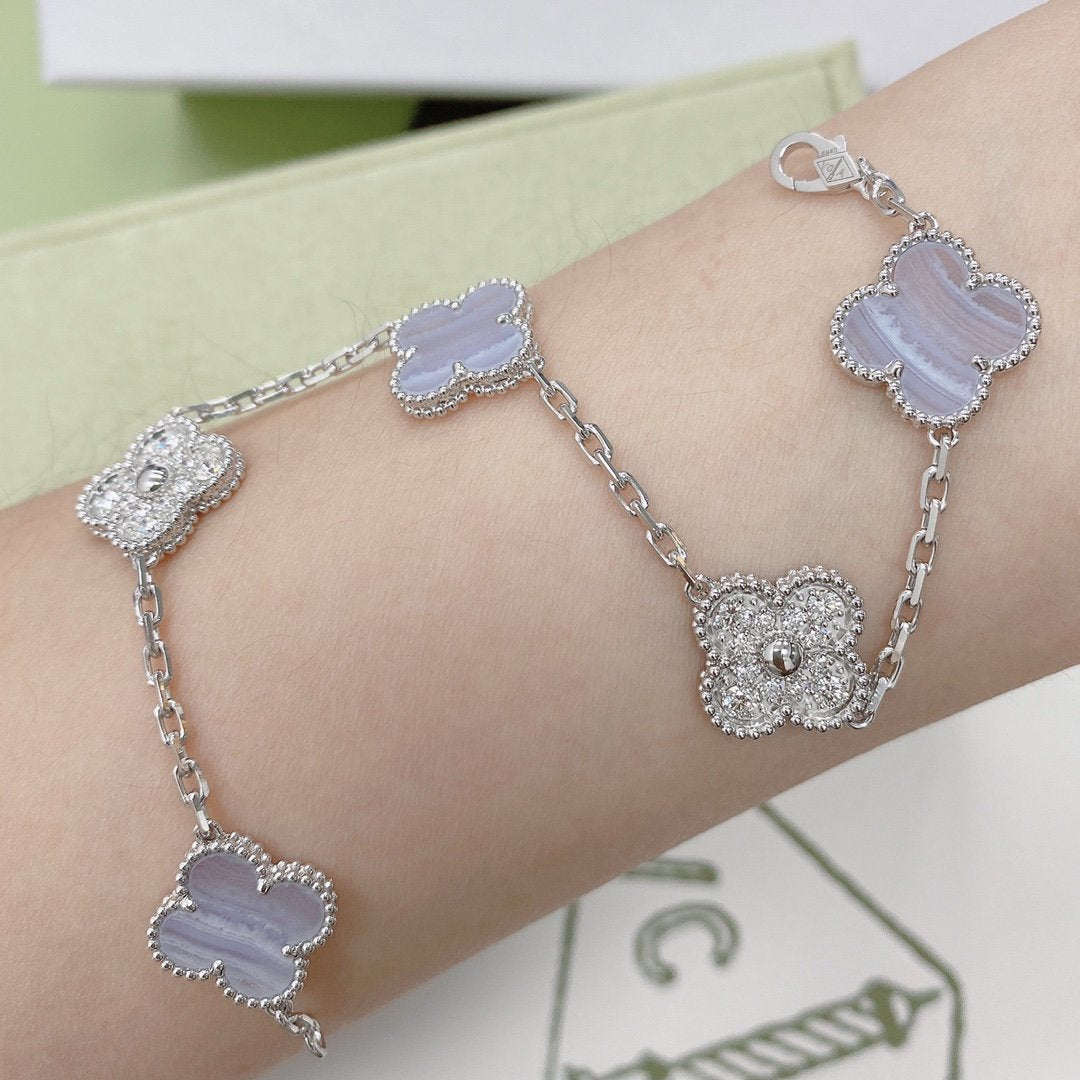 [Eternal Jewelry]CLOVER  5 MOTIF DIAMOND PURPLE CHALCEDONY BRACELET SILVER