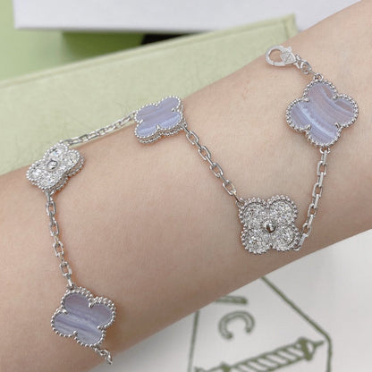[Eternal Jewelry]CLOVER  5 MOTIF DIAMOND PURPLE CHALCEDONY BRACELET SILVER