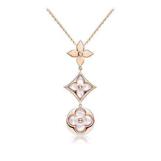 [Eternal Jewelry]COLOR BLOSSOM LARIAT NECKLACE PINK GOLD WHITE MOTHER PEARL AND DIAMOND