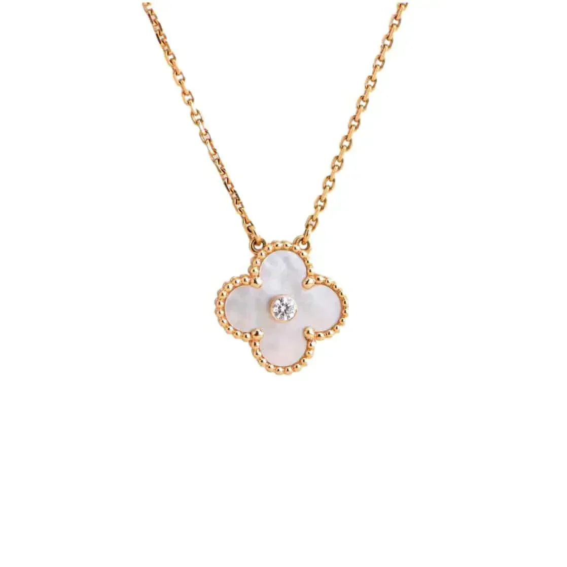 [Eternal Jewelry]CLOVER 15MM DIAMOND WHITE FRITILLARIA NECKLACE