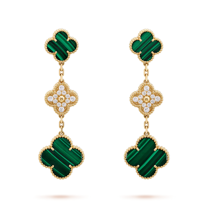 [Eternal Jewelry]CLOVER EARRINGS GOLD MALACHITE DIAMOND 3 MOTIF