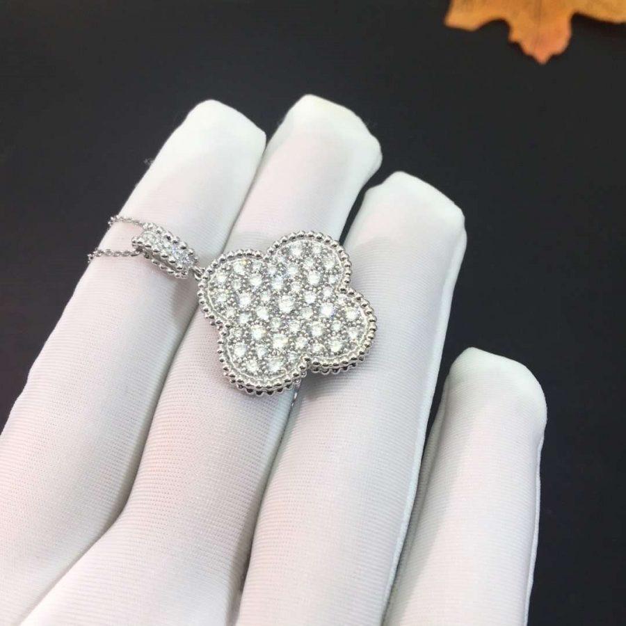 [Eternal Jewelry]CLOVER 25MM SILVER FULL DIAMOND BIG CLOVER NECKLACE